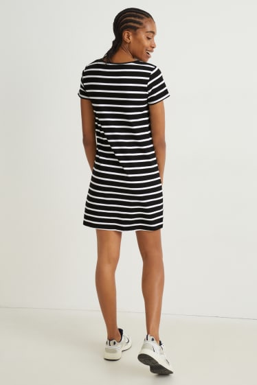 Donna - Vestito a t-shirt basic - a righe - nero / bianco