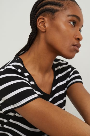 Donna - Vestito a t-shirt basic - a righe - nero / bianco