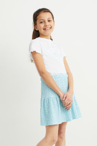 Enfants filles - Ensemble - T-shirt et jupe - 2 pièces - blanc / bleu clair