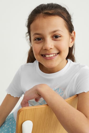 Enfants filles - Ensemble - T-shirt et jupe - 2 pièces - blanc / bleu clair