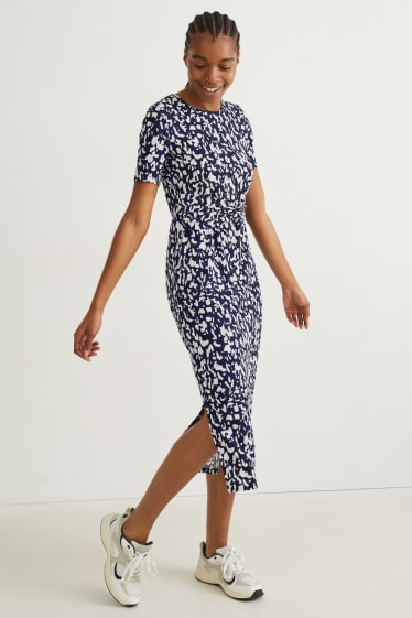 Women - Bodycon dress with knot detail - patterned - dark blue / creme white
