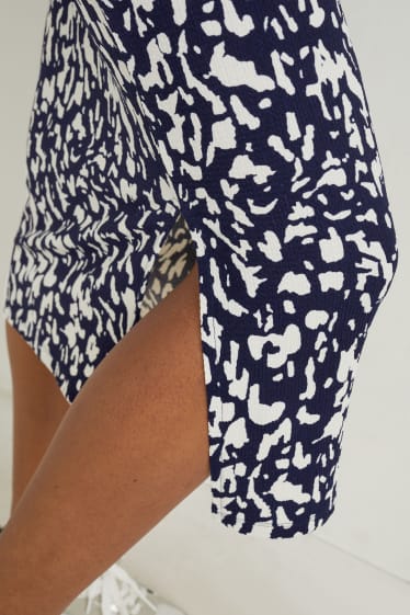 Women - Bodycon dress with knot detail - patterned - dark blue / creme white