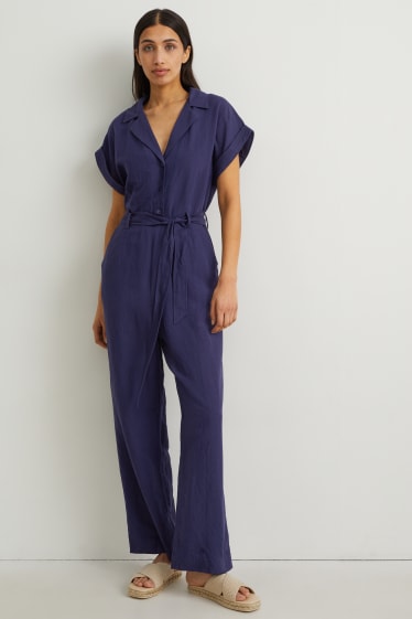 Damen - Jumpsuit - Leinen-Mix - dunkelblau