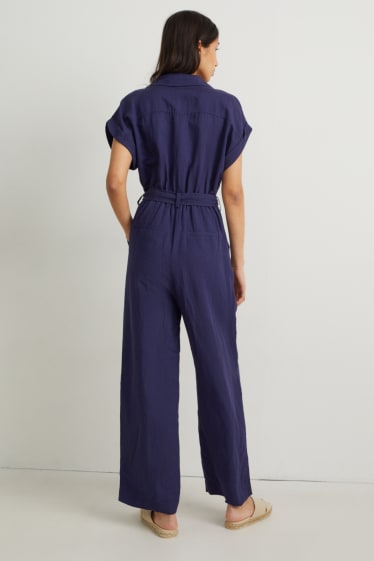 Women - Jumpsuit - linen blend - dark blue