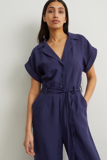 Women - Jumpsuit - linen blend - dark blue