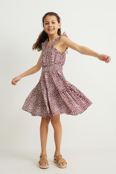 Bambine - Vestito - misto lino - con motivi - marrone / bianco crema
