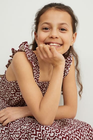 Bambine - Vestito - misto lino - con motivi - marrone / bianco crema