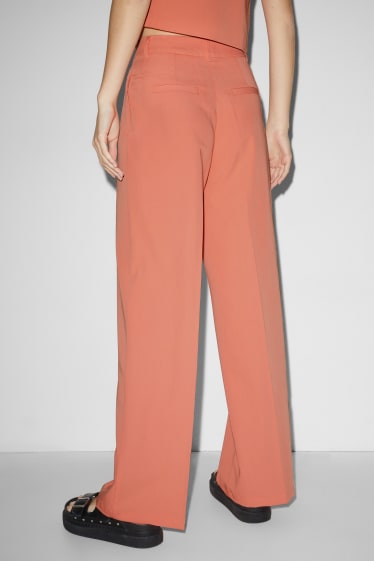 Dámské - CLOCKHOUSE - plátěné kalhoty - high waist - wide leg - oranžová