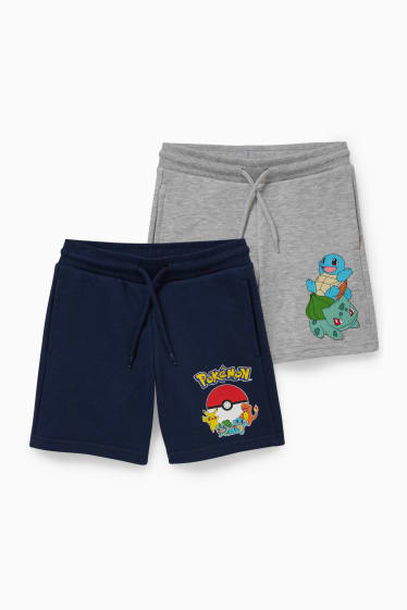 Enfants - Lot de 2 - Pokémon - shorts en molleton - gris clair chiné