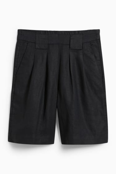 Donna - Shorts in lino - vita alta - nero