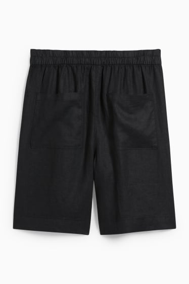 Donna - Shorts in lino - vita alta - nero