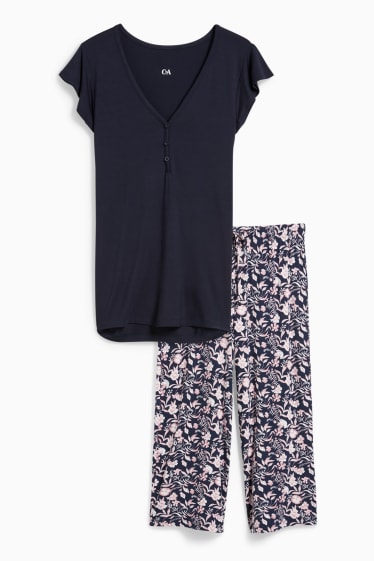 Dames - Pyjama van viscose - donkerblauw
