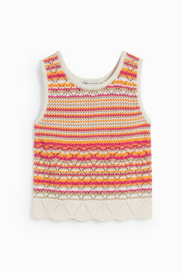 Kinder Mädchen - Stricktop - gestreift - hellbeige