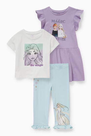 Dzieci - Kraina Lodu - zestaw - sukienka, koszulka z krótkim rękawem i legginsy - kremowobiały