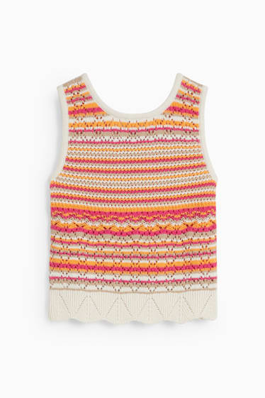 Kinder Mädchen - Stricktop - gestreift - hellbeige