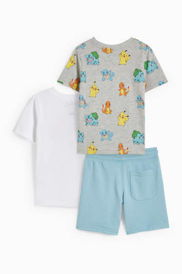 Bambini - Pokémon - set - 2 t-shirt e shorts in felpa - 3 pezzi - bianco