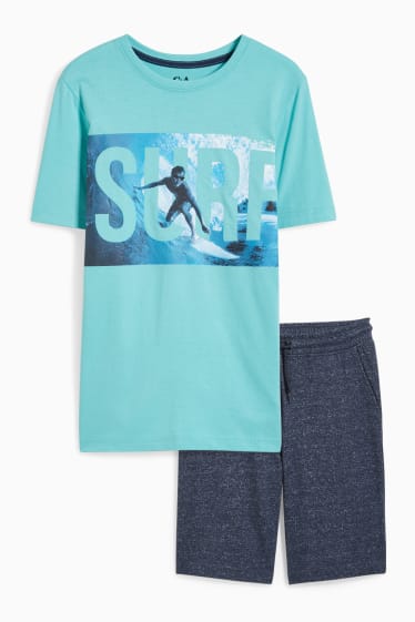 Enfants garçons - Ensemble - T-shirt et short en molleton - 2 pièces - turquoise