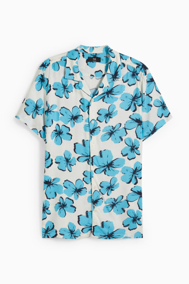 Heren - Overhemd - slim fit - reverskraag - wit / lichtblauw