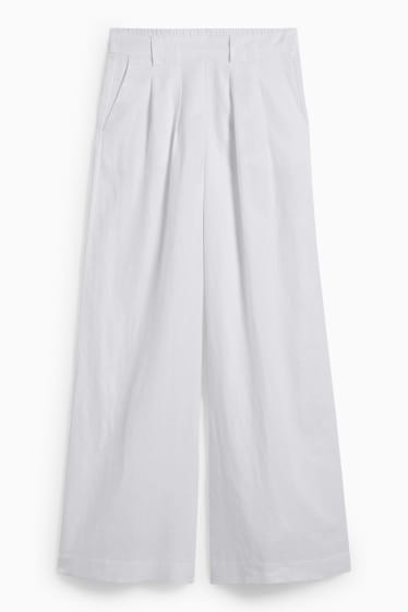 Women - Linen trousers - high-rise waist - wide leg - white
