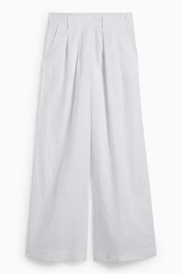 Damen - Leinenhose - High Waist - Wide Leg - weiß