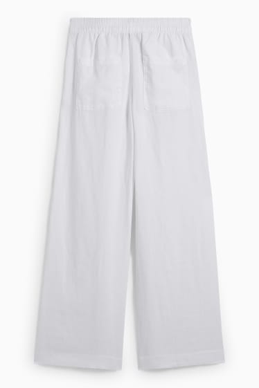 Damen - Leinenhose - High Waist - Wide Leg - weiß
