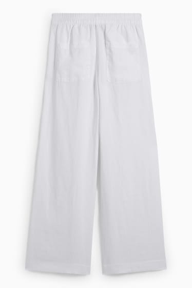 Women - Linen trousers - high-rise waist - wide leg - white