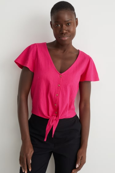 Damen - T-Shirt mit Knotendetail - pink