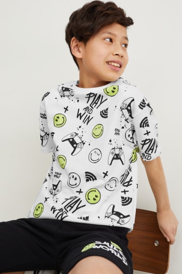 Kinder Jungen - SmileyWorld® - Set - Kurzarmshirt und Sweatshorts - 2 teilig - weiss