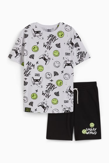 Kinder Jungen - SmileyWorld® - Set - Kurzarmshirt und Sweatshorts - 2 teilig - weiss