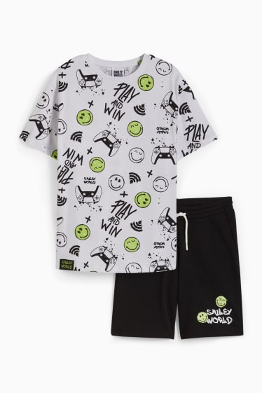 Kinder - SmileyWorld® - Set - Kurzarmshirt und Sweatshorts - 2 teilig - weiss