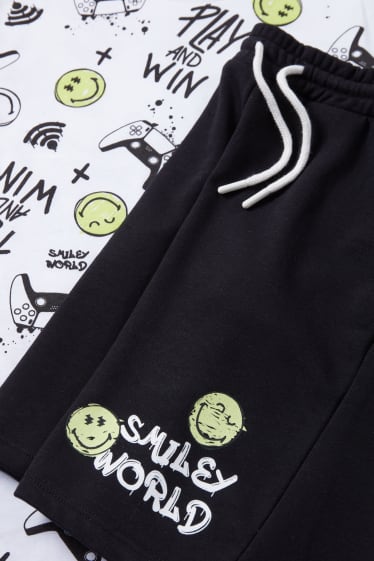 Kinder Jungen - SmileyWorld® - Set - Kurzarmshirt und Sweatshorts - 2 teilig - weiss