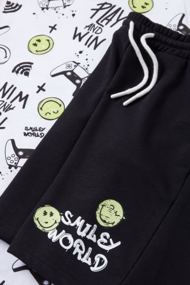 Kinder - SmileyWorld® - Set - Kurzarmshirt und Sweatshorts - 2 teilig - weiß