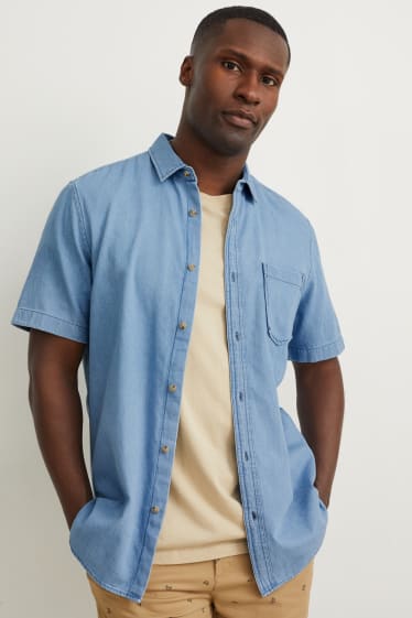 Uomo - Camicia di jeans - regular fit - collo all'italiana - blu