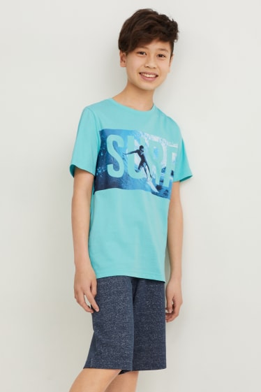 Enfants garçons - Ensemble - T-shirt et short en molleton - 2 pièces - turquoise