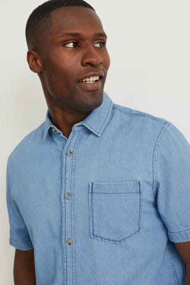 Pánské - Džínová košile - regular fit - kent - modrá