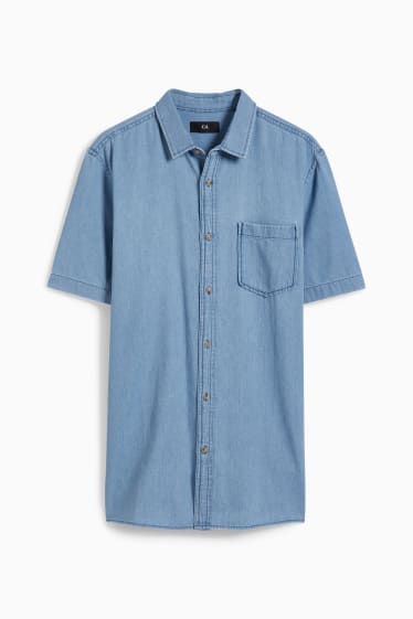 Uomo - Camicia di jeans - regular fit - collo all'italiana - blu