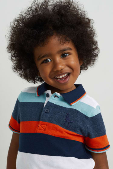 Children - Dinosaur - polo shirt - striped - dark blue