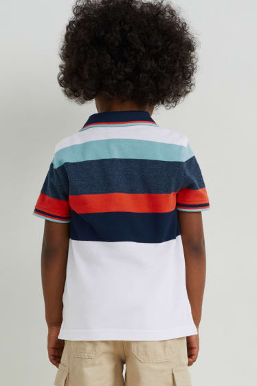 Kinder - Dino - Poloshirt - gestreift - dunkelblau