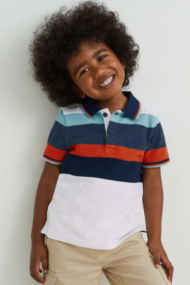 Children - Dinosaur - polo shirt - striped - dark blue