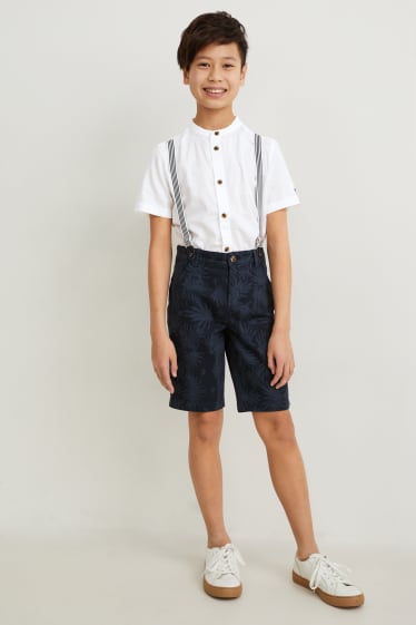 Enfants - Ensemble - chemise et bermuda à bretelles - 2 pièces - bleu foncé