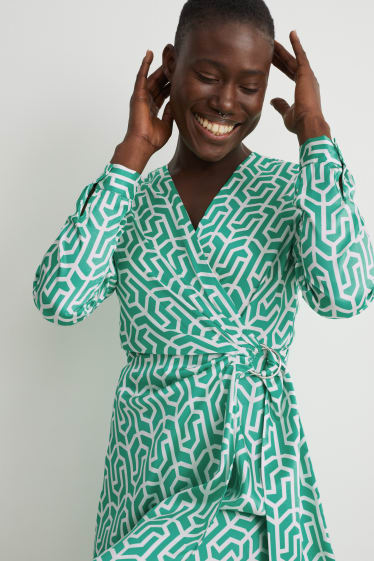 Femmes - Robe croisée - à motif - vert