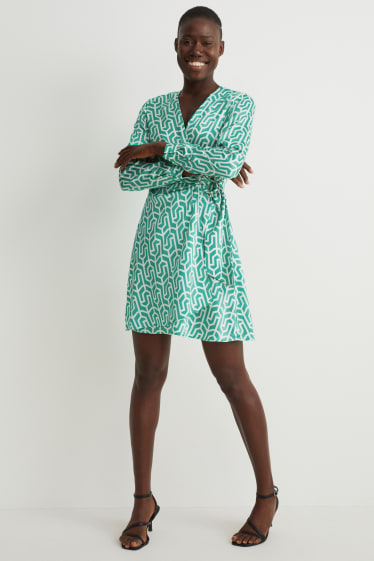 Femmes - Robe croisée - à motif - vert