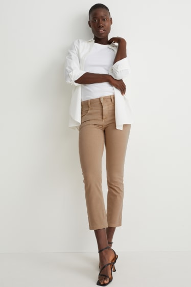 Femei - Pantaloni - talie înaltă - slim fit - bej