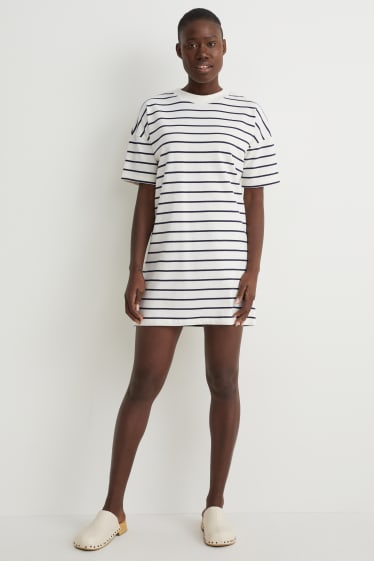 Donna - Vestito a t-shirt - a righe - bianco crema