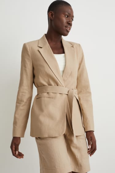 Femmes - Blazer - relaxed fit - lin mélangé - beige