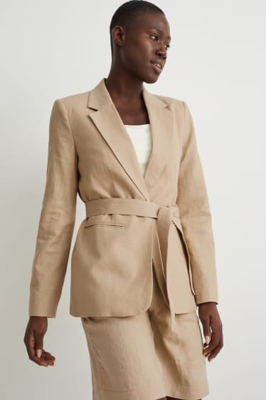 Damen - Blazer - Relaxed Fit - Leinen-Mix - beige