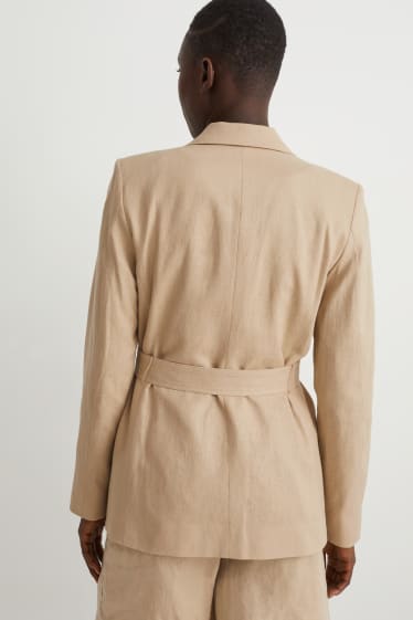 Femmes - Blazer - relaxed fit - lin mélangé - beige