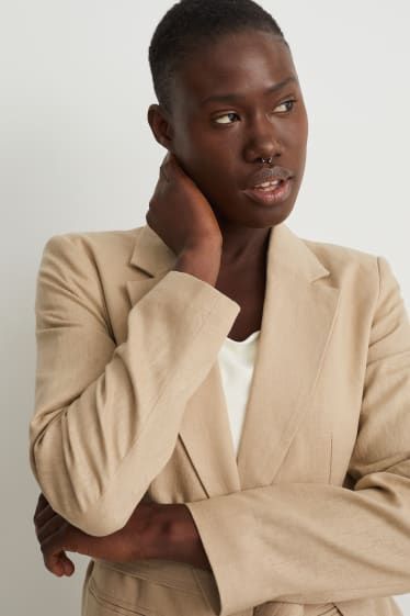 Femmes - Blazer - relaxed fit - lin mélangé - beige