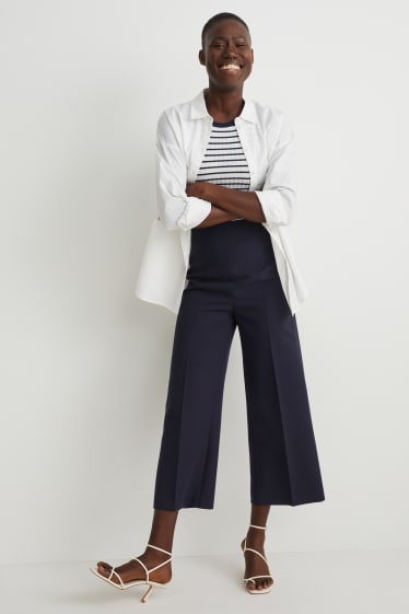 Women - Trousers - high waist - wide leg - dark blue