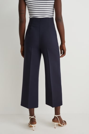 Women - Trousers - high waist - wide leg - dark blue